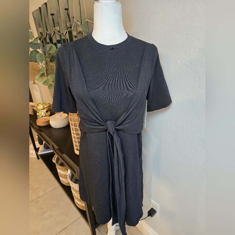 Lululemon Athletica Black Cotton Wrap-Front T-shirt Dress Size 4